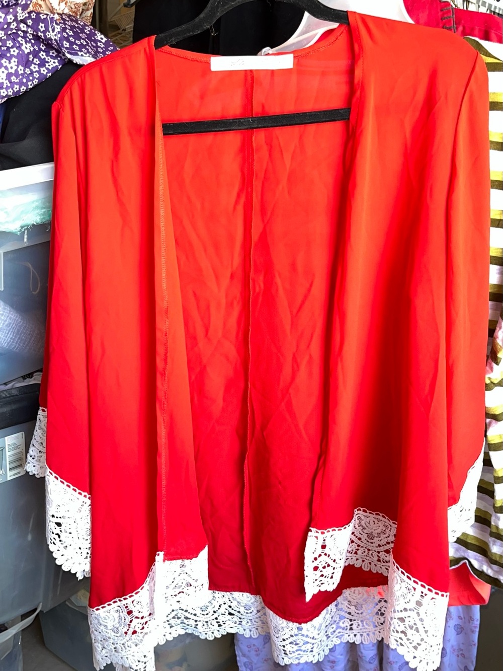 Women's Red Open-Front Lace-Trim Cardigan Sz. XL
